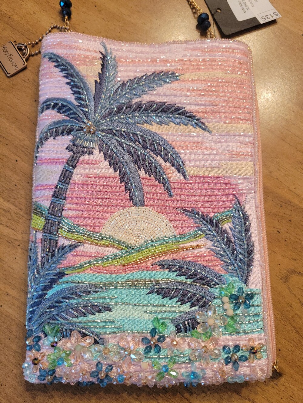 Mary Frances Beaded Island Time With Palm Tree Crossbody